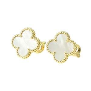 Van Cleef & Arpels Vintage Alhambra Earrings Mother Of Pearl Yellow Gold (18K...